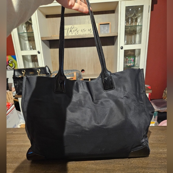 Tory Burch Ella Nylon & Patent Leather Black Tote Bag - Picture 3 of 14